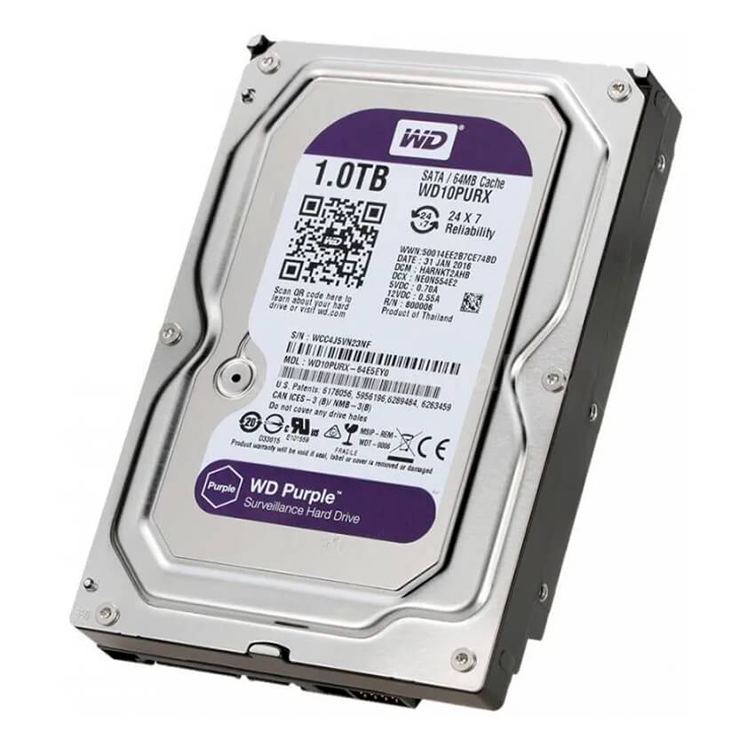Disco Interno Western Digital Purple Surveillance 1TB SATA3 5400rpm 64MB Cache 3.5", WD10PURZ
