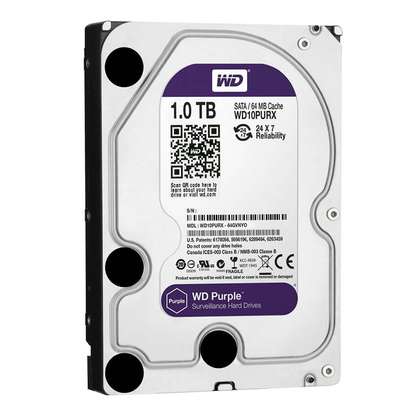 Disco Interno Western Digital Purple Surveillance 1TB SATA3 5400rpm 64MB Cache 3.5", WD10PURZ