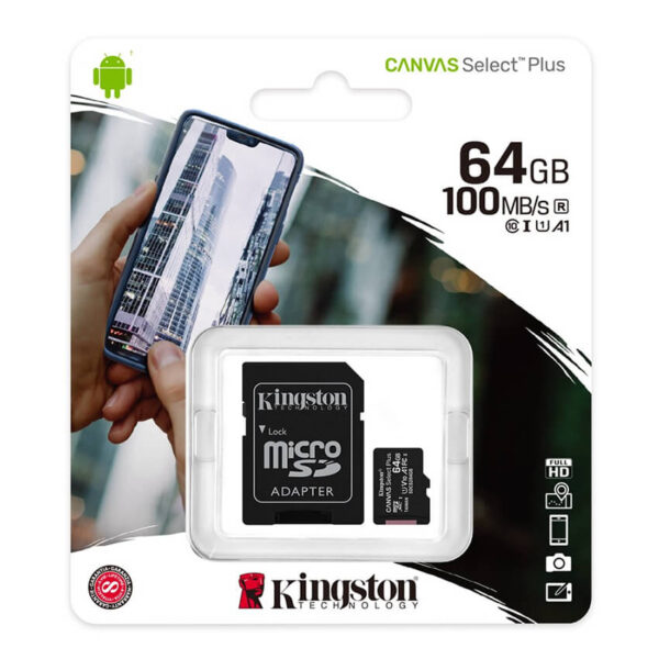 Tarjeta de Memoria Kingston Canvas Select Plus UHS-I microSDXC 64GB, U1, V10, A1, Clase 10, Adaptador