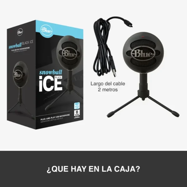Micrófono Blue Snowball iCE USB, Condensador, Cardioide, Trípode, Negro, Logitech