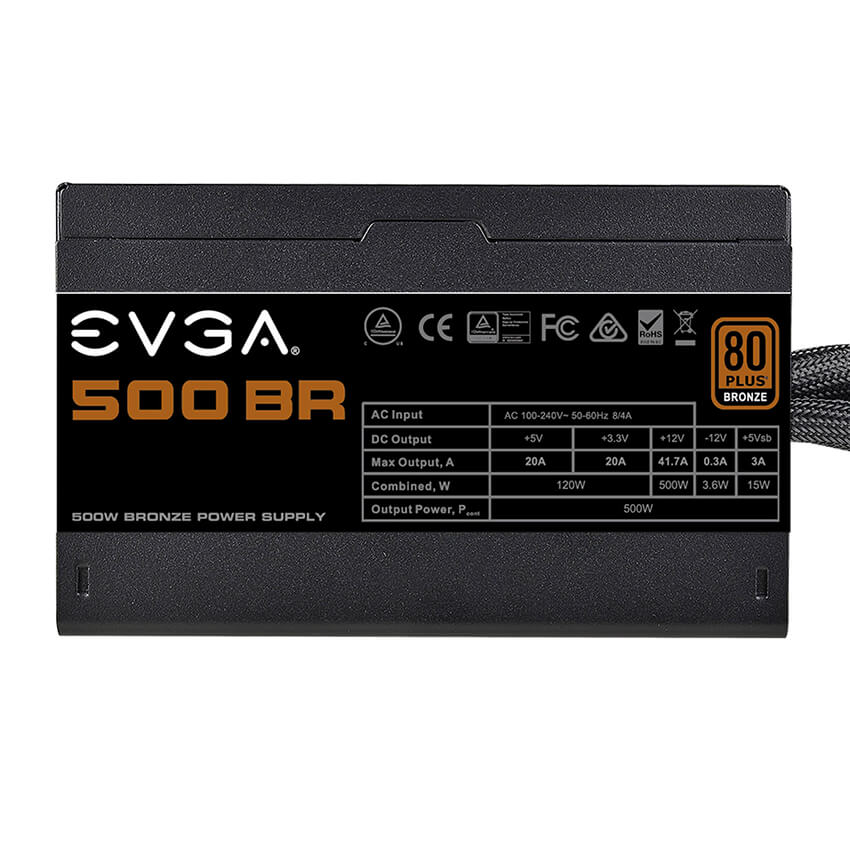 Fuente de alimentación EVGA 500 BR, 500W 80 PLUS Bronze, 100-BR-0500