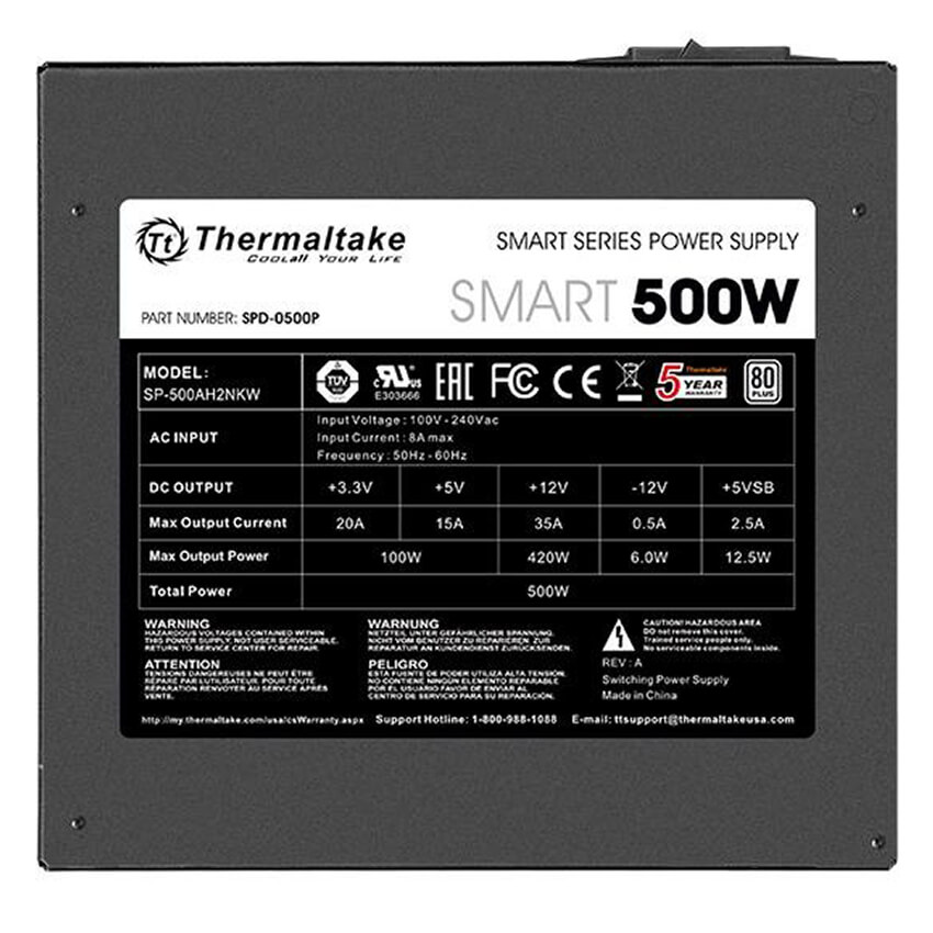 Fuente de alimentación Thermaltake Smart 500W 80 PLUS White, SP-500AH2NKW