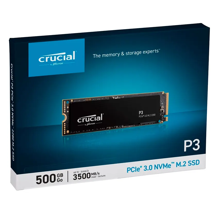 Disco SSD Crucial P3 NVMe 500GB, QLC, 3D NAND, PCIe Gen3 x4, M.2 2280