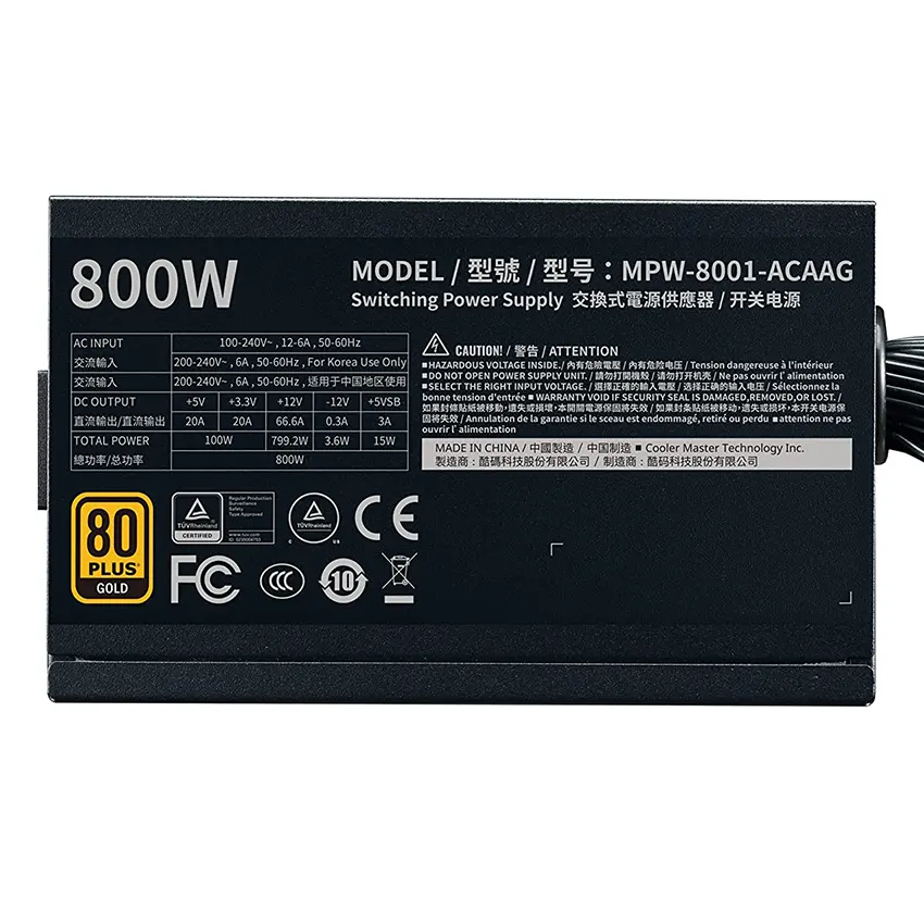 Fuente de alimentación Cooler Master G800 Gold, 800W 80 PLUS Fuente de alimentación Cooler Master G800 Gold, 800W 80 PLUS