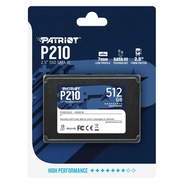 Disco SSD Patriot P210 512GB, 3D NAND, SATA3, 2.5"
