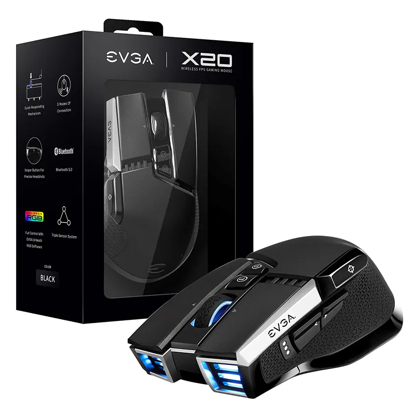 Mouse Inalámbrico EVGA X20, Gamer, USB y Bluetooth, Negro