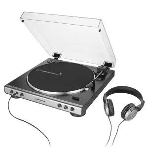 Bandeja Giradiscos Audio-Technica AT-LP60XHP-GM con Auriculares ATH-250AV (Plateado/Negro)