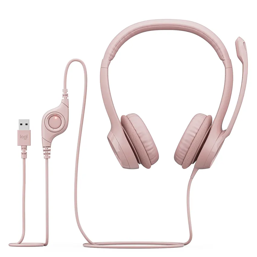 Auriculares Logitech H390, USB, Rosa