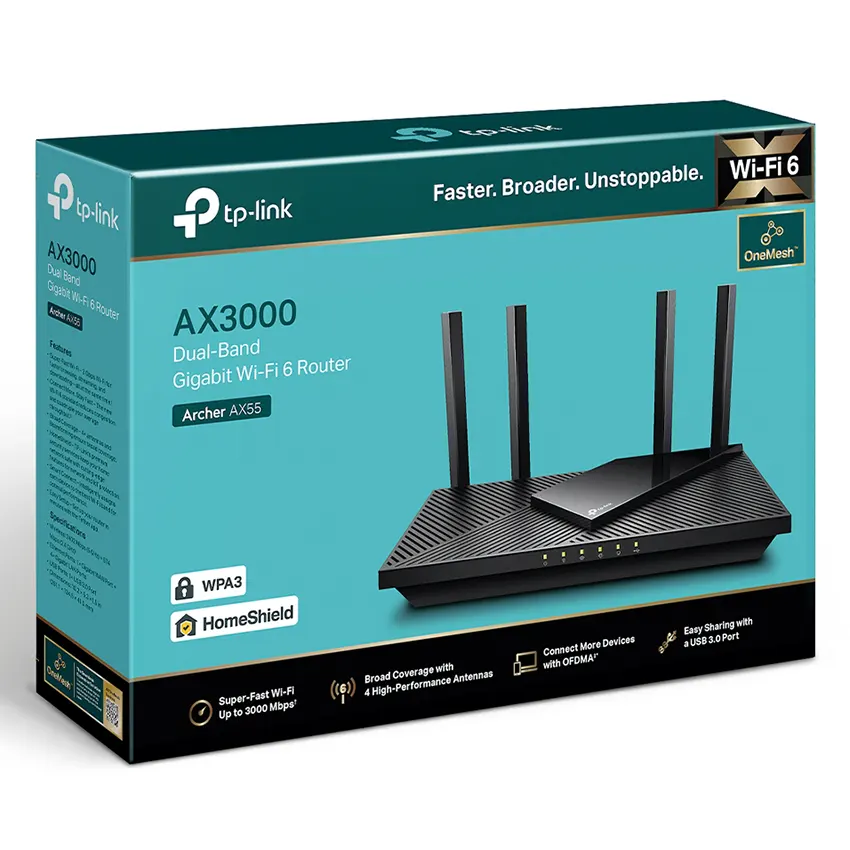 Router Wi-Fi TP-Link Archer AX55, AX3000, Doble banda, Negro