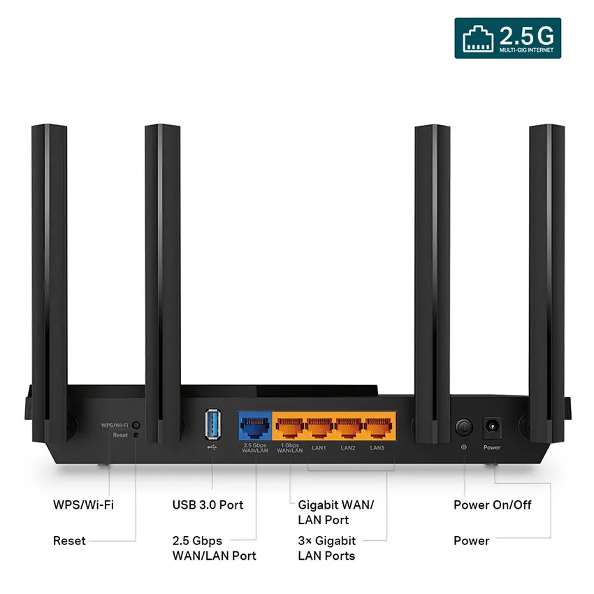 Router Wi-Fi TP-Link Archer AX55 Pro, AX3000, Doble WAN 1Gbps / 2.5Gbps, Doble banda, Negro