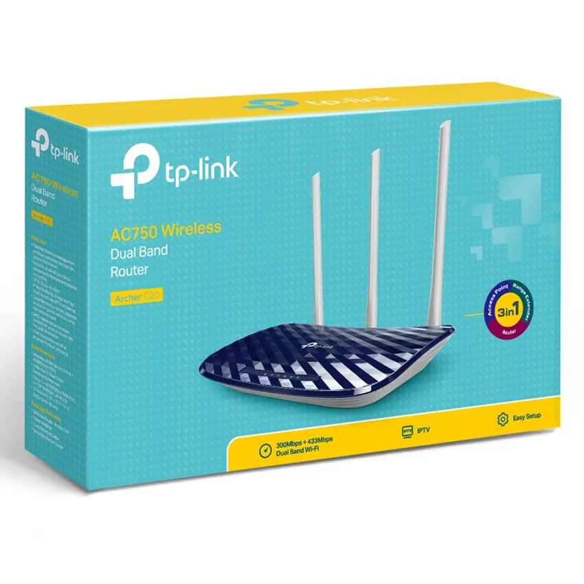 Router Wi-Fi TP-Link Archer C20 W, AC750, Doble banda