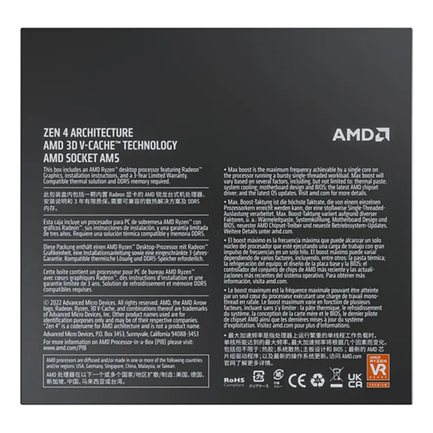 Procesador AMD Ryzen 7 X3D, Radeon, Sin cooler/disipador, Socket AM5, BOX Procesador AMD Ryzen 7 X3D, Radeon, Sin cooler/disipador, Socket AM5, BOX