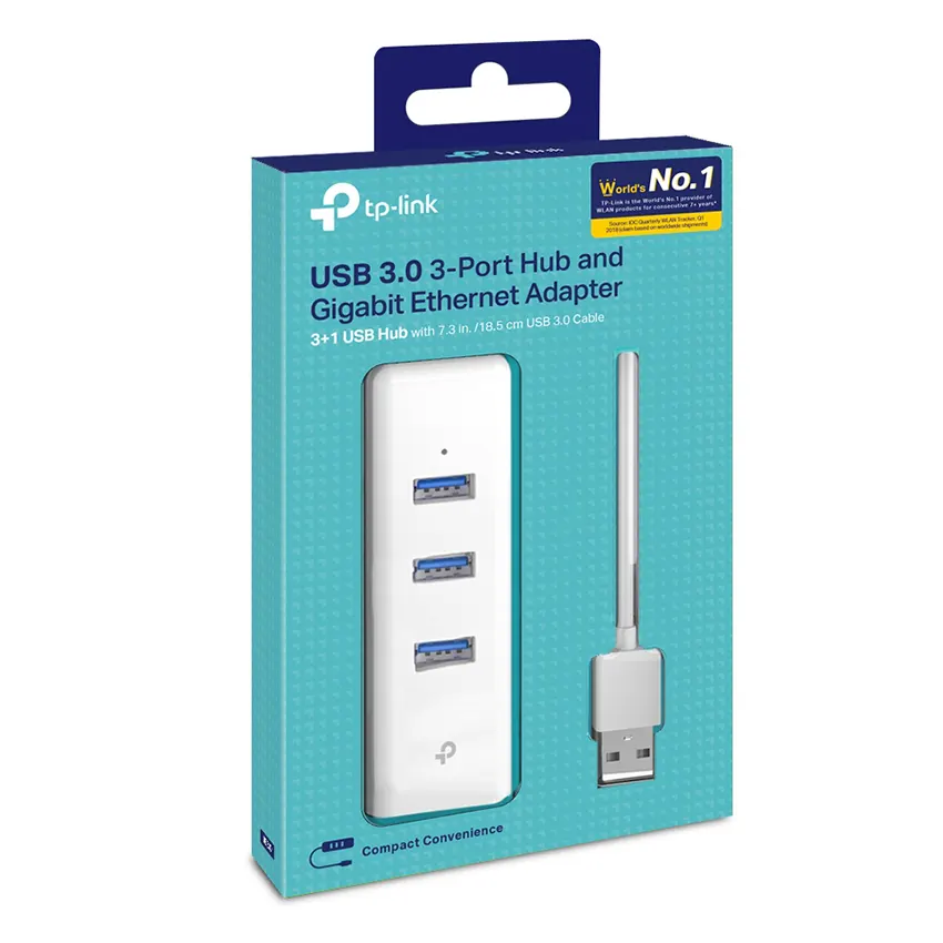 Adaptador de red TP-Link UE330 de USB 3.0 a RJ45 con Mini Hub USB de 3 puertos