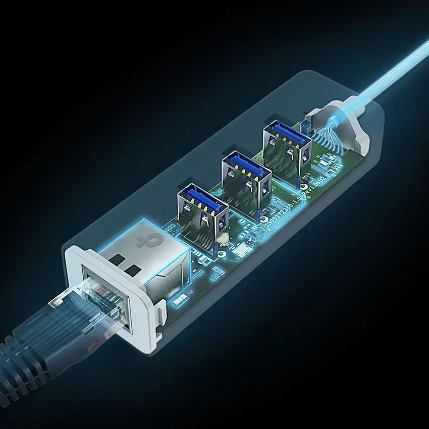 Adaptador de red TP-Link UE330 de USB 3.0 a RJ45 con Mini Hub USB de 3 puertos