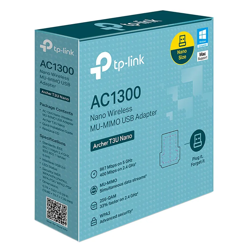 Adaptador USB Wi-Fi Archer T3U Nano, AC1300, Doble Banda Adaptador USB Wi-Fi Archer T3U Nano, AC1300, Doble Banda