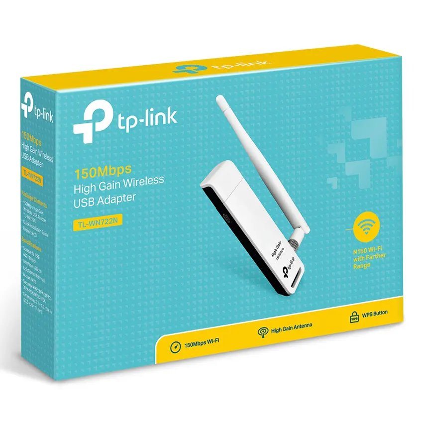 Adaptador USB Wi-Fi TP-Link TL-WN722N, 150 Mbps N Adaptador USB Wi-Fi TP-Link TL-WN722N, 150 Mbps N