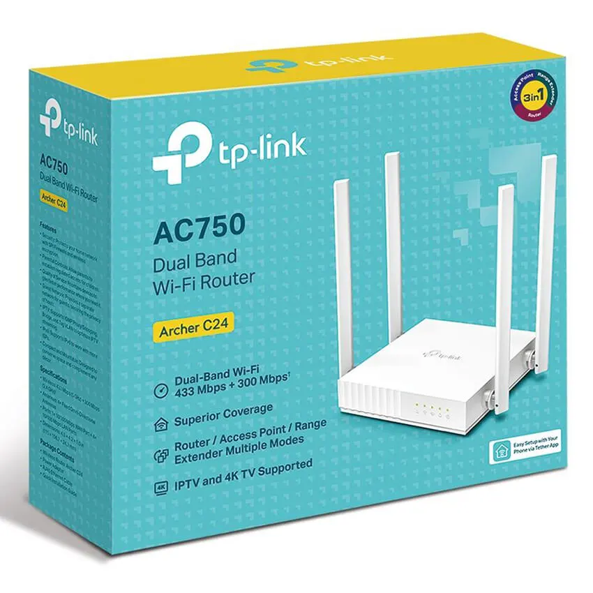 Router Wi-Fi TP-Link Archer C24, AC750, Doble banda, Blanco