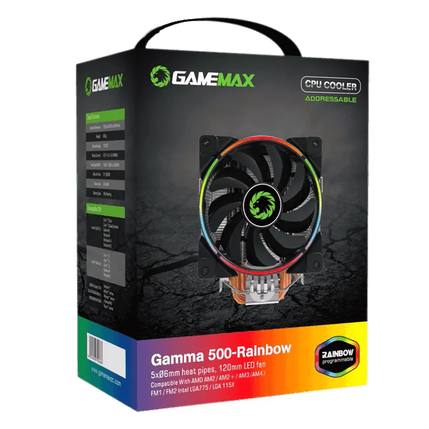Ventilador para CPU GameMax GAMMA 500 Rainbow ARGB, Intel LGA1200/1151/1150, AMD AM4 Ventilador para CPU GameMax GAMMA 500 Rainbow ARGB, Intel LGA1200/1151/1150, AMD AM4