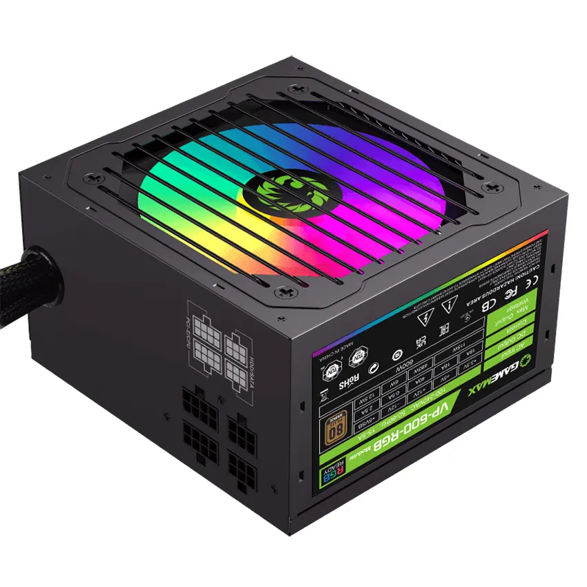 Fuente de alimentación semi modular GameMax VP-600-RGB-M, 600W, 80 PLUS Bronze