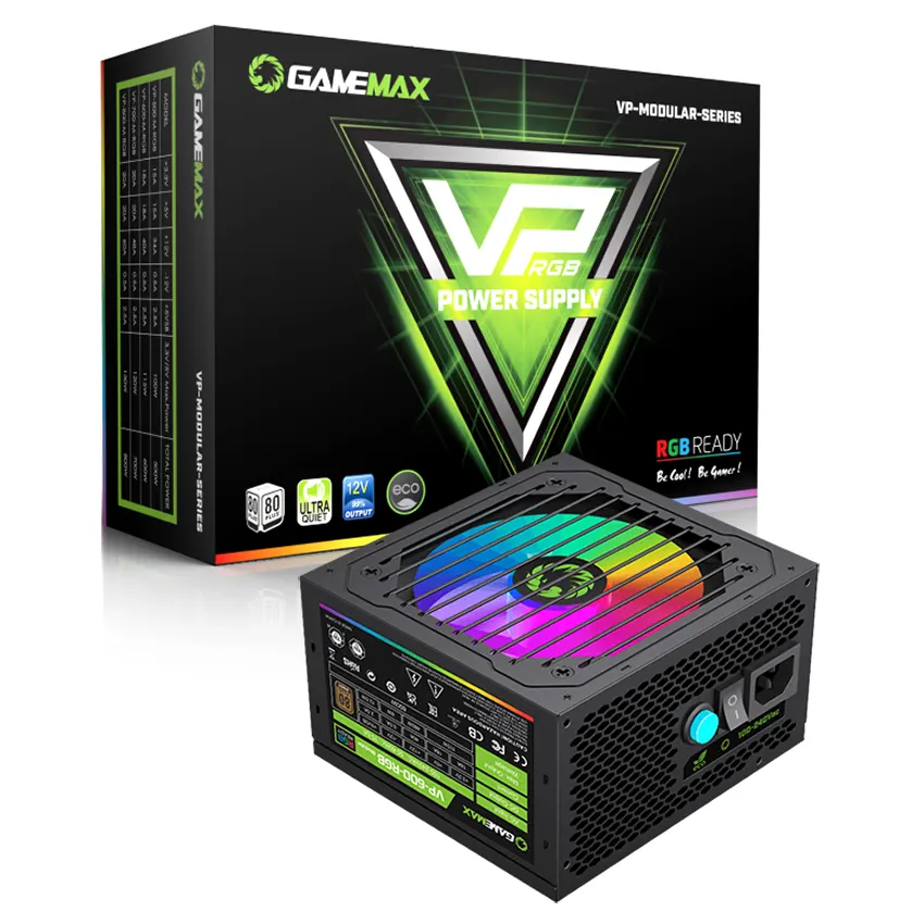 Fuente de alimentación semi modular GameMax VP-600-RGB-M, 600W, 80 PLUS Bronze