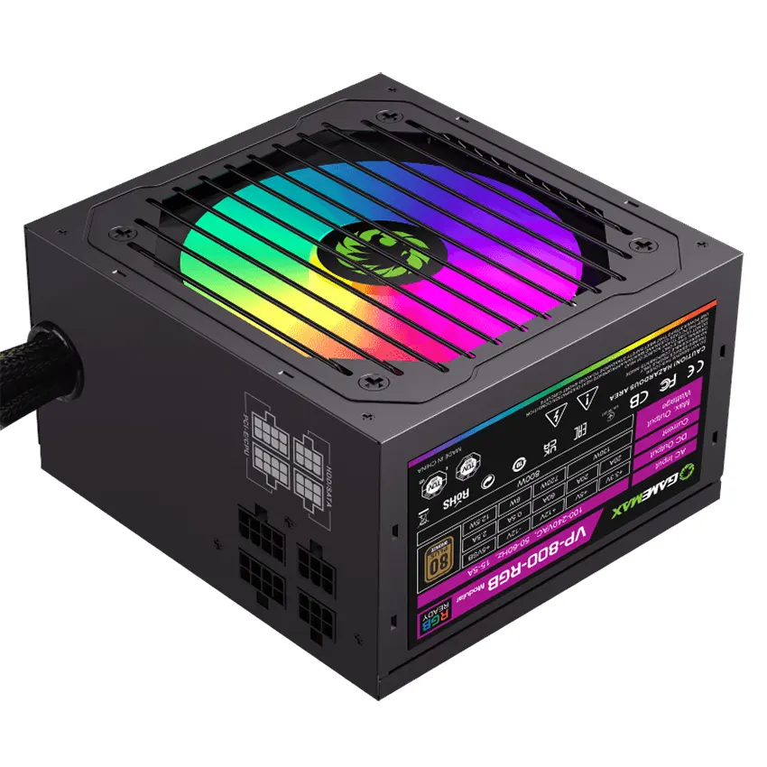 Fuente de alimentación semi modular GameMax VP-800-RGB-M, 800W, 80 PLUS Bronze