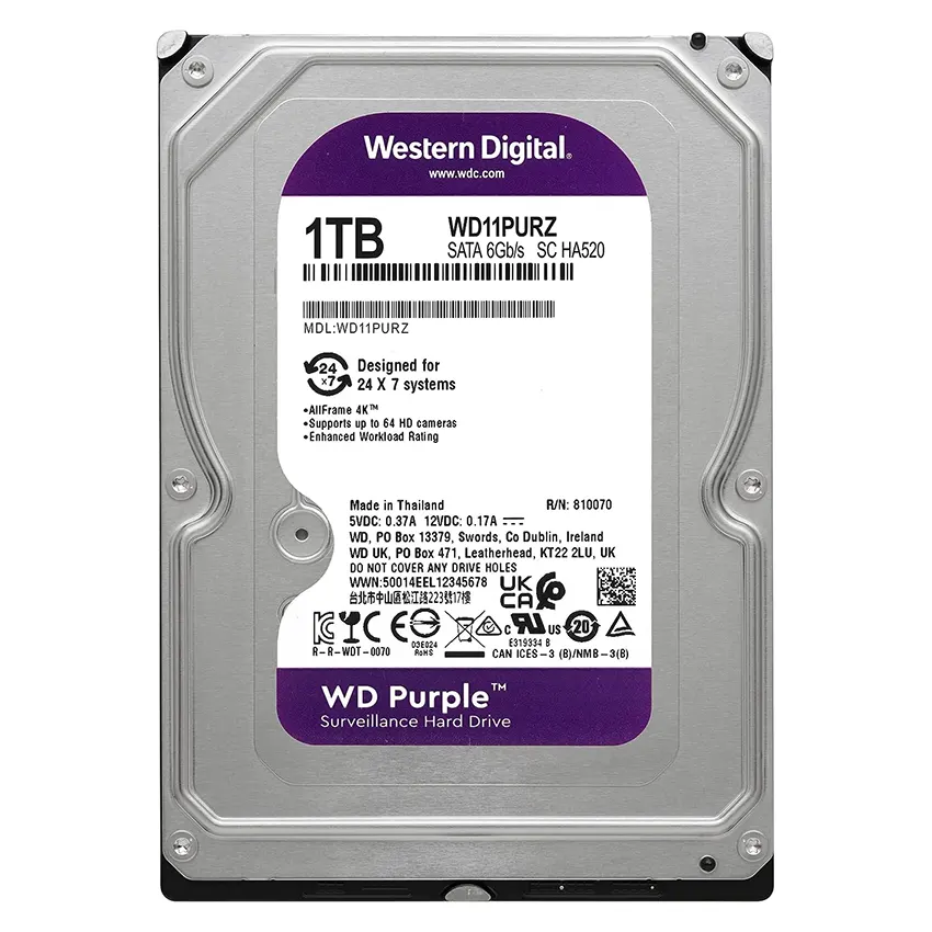 Disco Interno Western Digital Purple 1TB SATA3 5400rpm 64MB Cache 3.5"