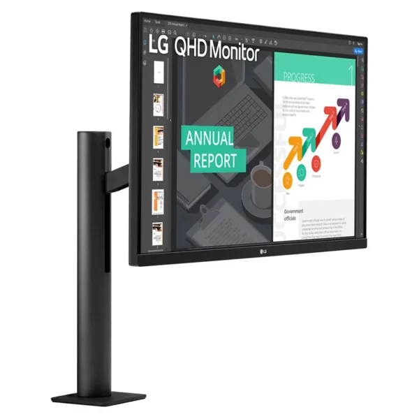 Monitor con brazo ergonómico LG 27QN880-B, 27", 75Hz, IPS, 2560x1440, 5ms, DisplayPort, HDMI, FreeSync