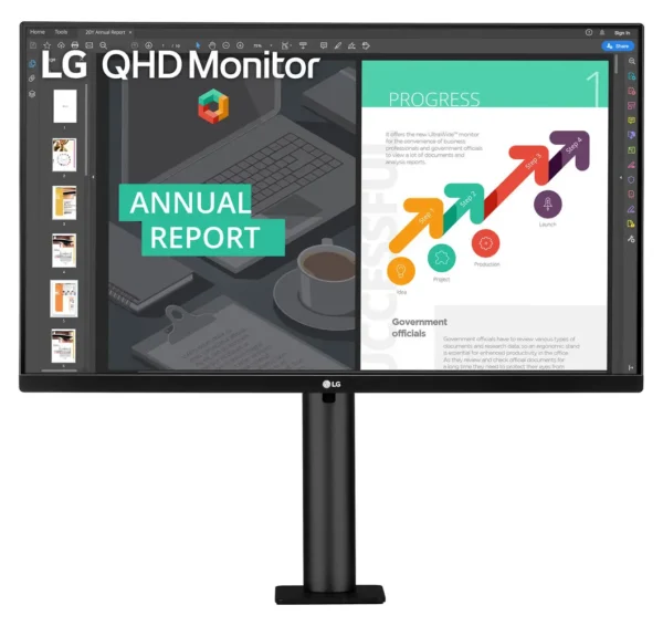 Monitor con brazo ergonómico LG 27QN880-B, 27", 75Hz, IPS, 2560x1440, 5ms, DisplayPort, HDMI, FreeSync