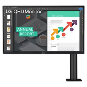 Monitor con brazo ergonómico LG 27QN880-B, 27", 75Hz, IPS, 2560x1440, 5ms, DisplayPort, HDMI, FreeSync