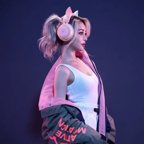 Auriculares Razer Kraken Kitty Edition, Gamer, USB, Rosa
