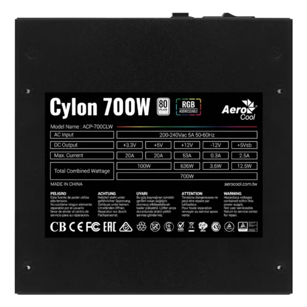 Fuente de alimentación Aerocool Cylon 700W RGB 80 PLUS Bronze