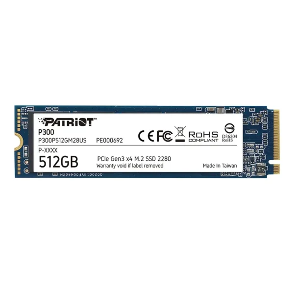 Disco SSD Patriot P300 NVMe 512GB, 3D NAND, PCIe Gen3 x4, M.2 2280