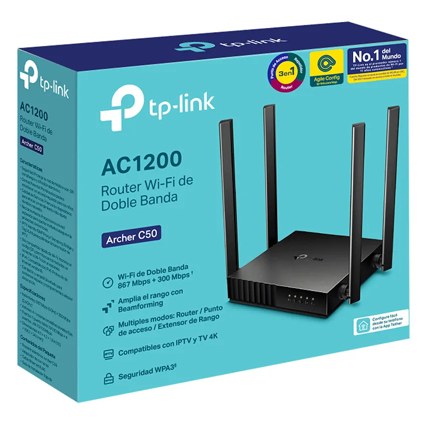 Router Wi-Fi TP-Link Archer C50, AC1200, Doble banda, Negro