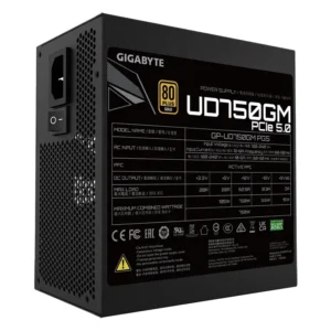 Fuente de alimentación modular Gigabyte UD750GM PG5 750W 80 PLUS Gold, Preparada para PCIe 5.0
