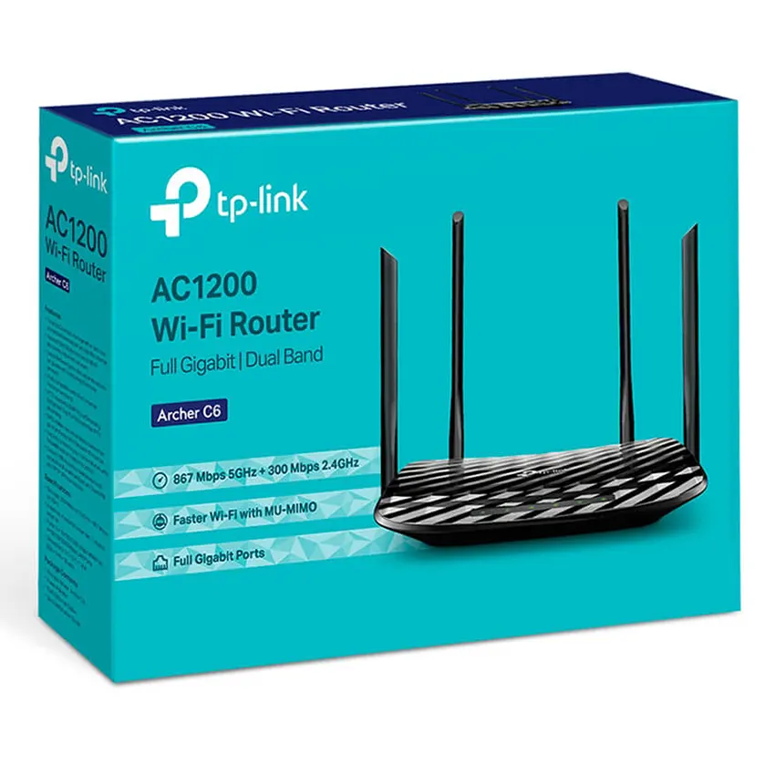 Router Wi-Fi TP-Link Archer C6, AC1200, Doble banda, Negro