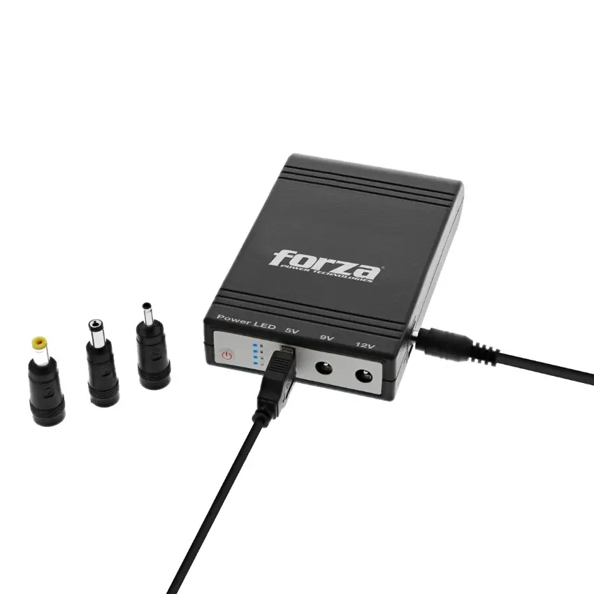 UPS Portátil Forza DC-140USB de 14 W y banco de energía, puerto USB, salidas de 5/9/12 VCC