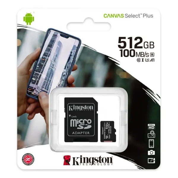 Tarjeta de Memoria Kingston Canvas Select Plus UHS-I microSDXC 512GB, U3, V30, A1, Clase 10, Adaptador