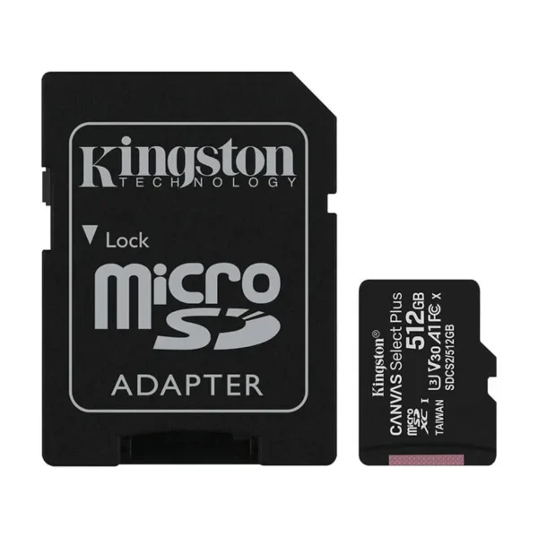 Tarjeta de Memoria Kingston Canvas Select Plus UHS-I microSDXC 512GB, U3, V30, A1, Clase 10, Adaptador
