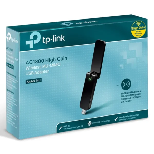 Adaptador USB Wi-Fi TP-Link Archer T4U, AC1300, Doble Banda