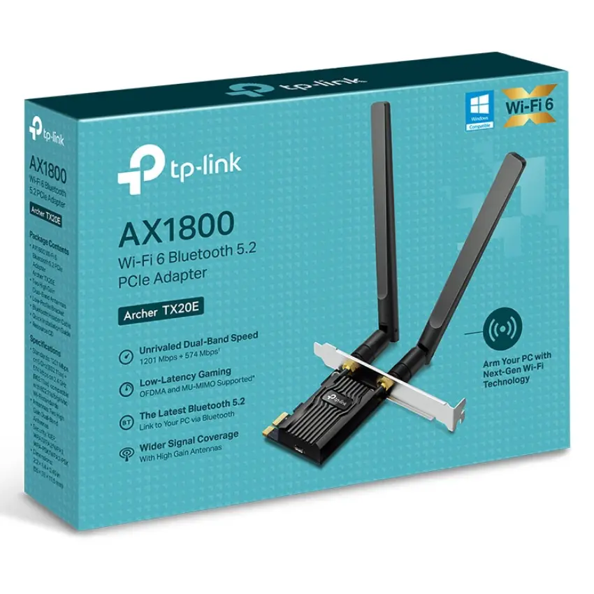 Adaptador PCI Express Wi-Fi 6 y Bluetooth 5.2 TP-Link TX20E, AX1800, Doble Banda
