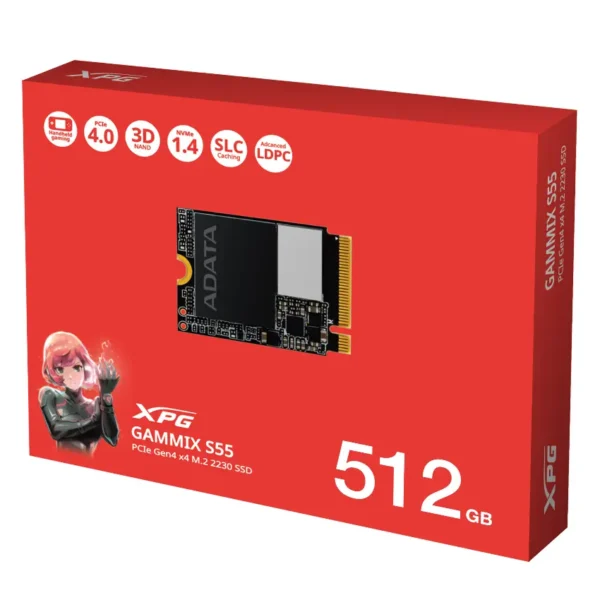 Disco SSD ADATA GAMMIX S55 512GB, 3D NAND, PCIe Gen4 x4, M.2 2230