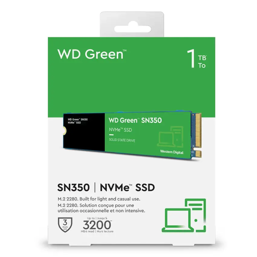 Disco SSD Western Digital Green SN350 NVMe 1TB, 3D NAND TLC, PCIe Gen3x4, M.2 2280
