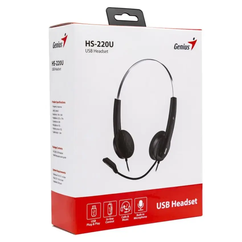 Auriculares Genius HS-220U, USB, Negro