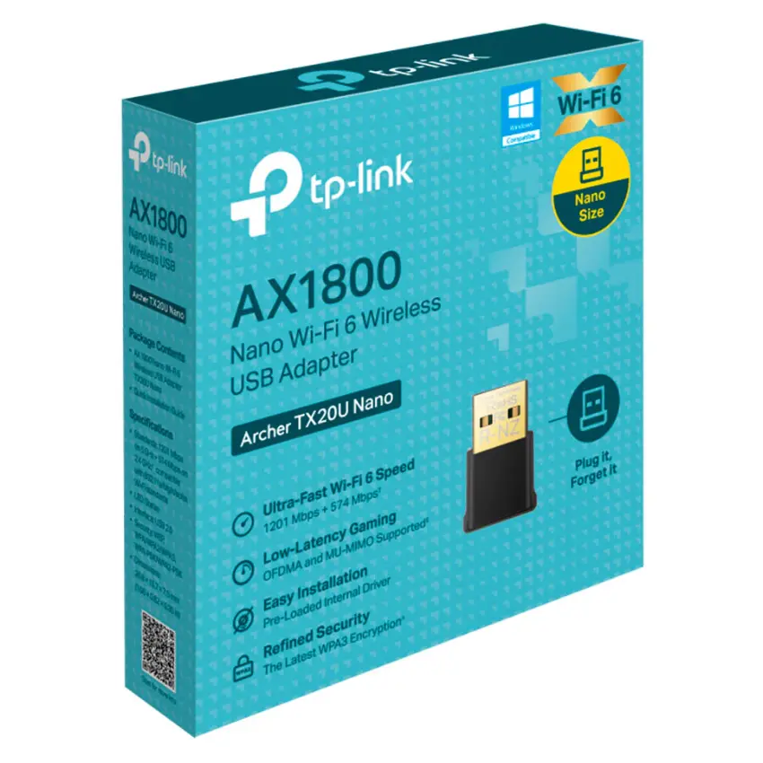 Adaptador USB TP-Link Archer TX20U Nano, AX1800, Doble Banda Adaptador USB TP-Link Archer TX20U Nano, AX1800, Doble Banda