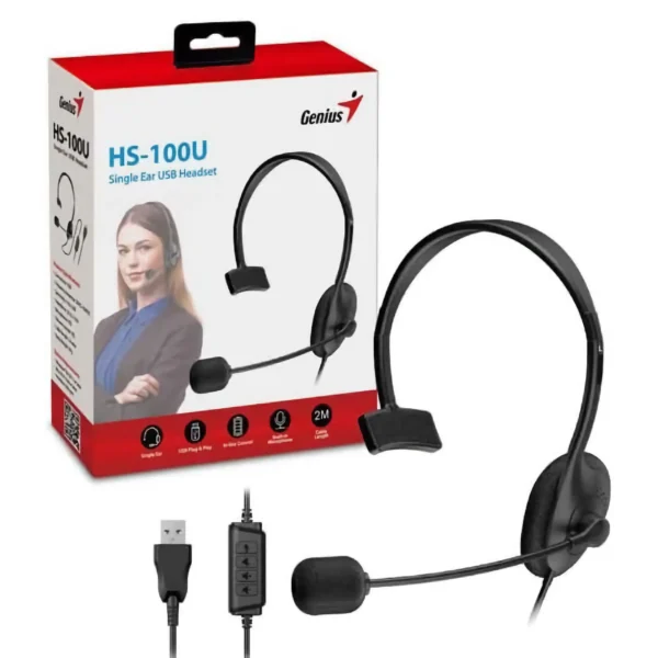 Auricular Genius HS-100U, Monoaural, USB, Negro