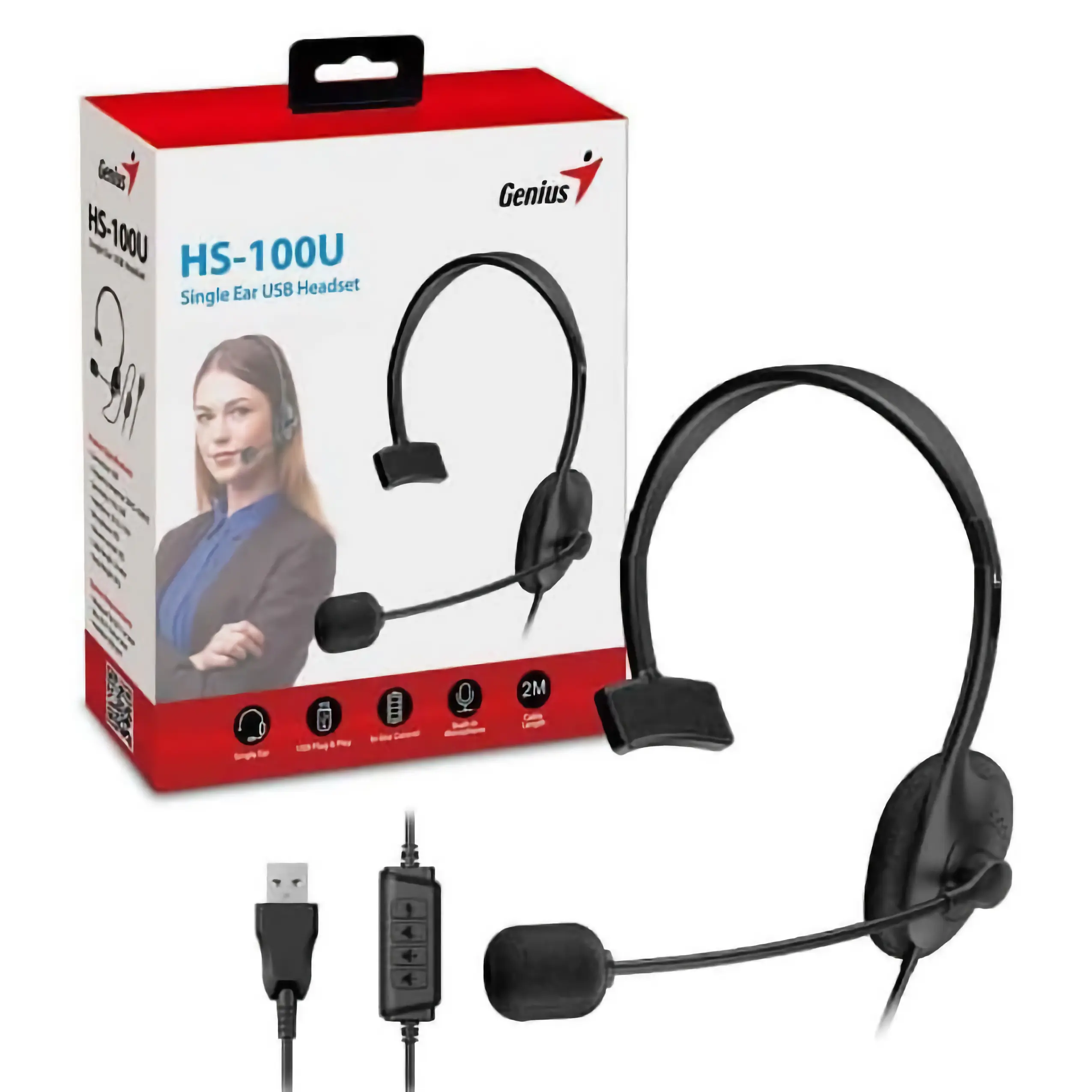 Auricular Genius HS-100U, Monoaural, USB, Negro Auricular Genius HS-100U, Monoaural, USB, Negro