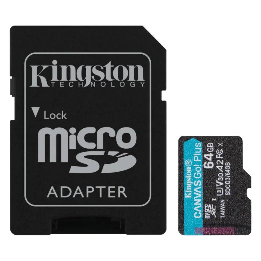 Tarjeta de Memoria microSDXC Kingston Canvas Go! Plus 64GB, UHS-I, U3, V30, A2, Clase 10, Adaptador Tarjeta de Memoria microSDXC Kingston Canvas Go! Plus 64GB, UHS-I, U3, V30, A2, Clase 10, Adaptador