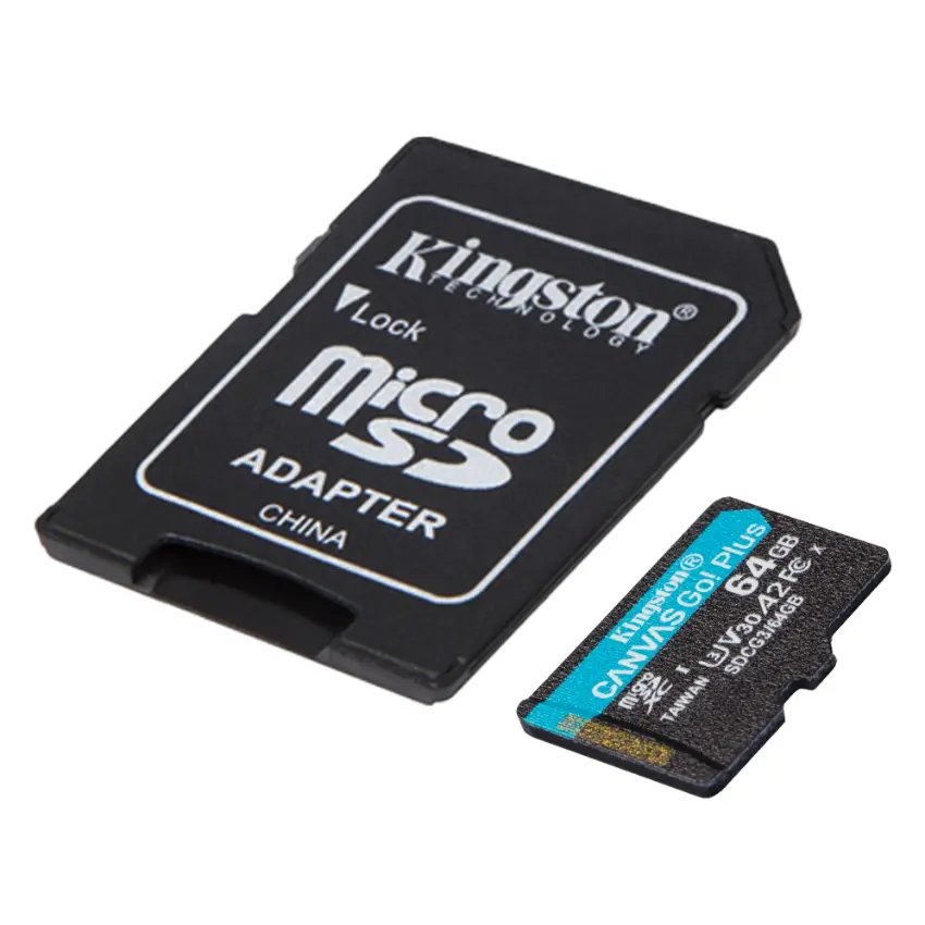 Tarjeta de Memoria microSDXC Kingston Canvas Go! Plus 64GB, UHS-I, U3, V30, A2, Clase 10, Adaptador Tarjeta de Memoria microSDXC Kingston Canvas Go! Plus 64GB, UHS-I, U3, V30, A2, Clase 10, Adaptador