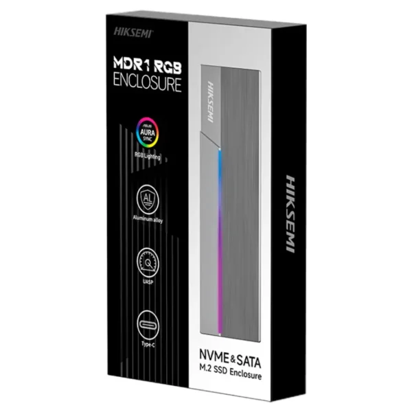 Carcasa para SSD HIKSEMI MDR1 RGB, M.2 NVMe, M.2 SATA, USB-C, Gris