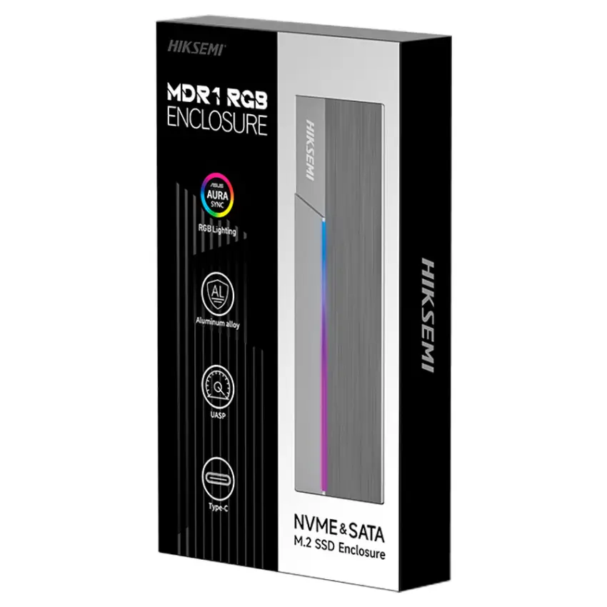 Carcasa para SSD HIKSEMI MDR1 RGB, M.2 NVMe, M.2 SATA, USB-C, Gris Carcasa para SSD HIKSEMI MDR1 RGB, M.2 NVMe, M.2 SATA, USB-C, Gris